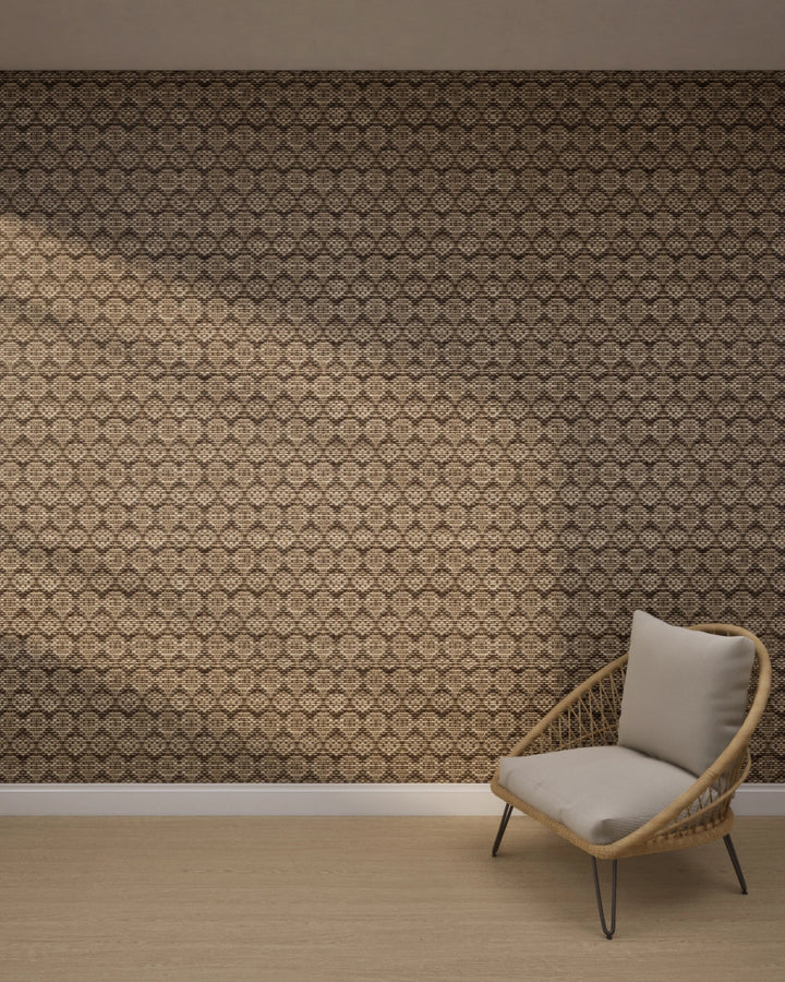 Deep Brown Circle Weave Wallpaper