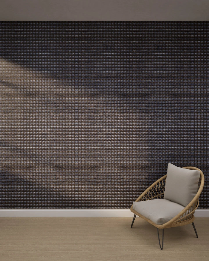 Mocha Blue Grid Weave Wallpaper