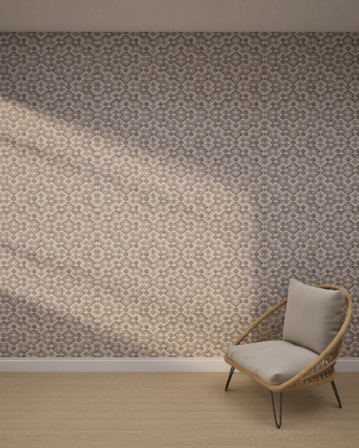 Ivory Taupe Geometric Weave Wallpaper