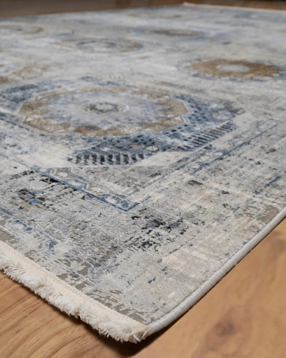 Assorted Blue Gold Medallion Patchwork Carpet