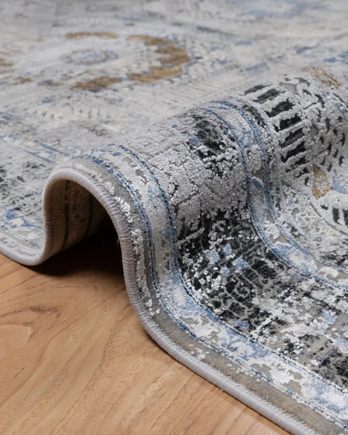 Assorted Blue Gold Medallion Patchwork Carpet