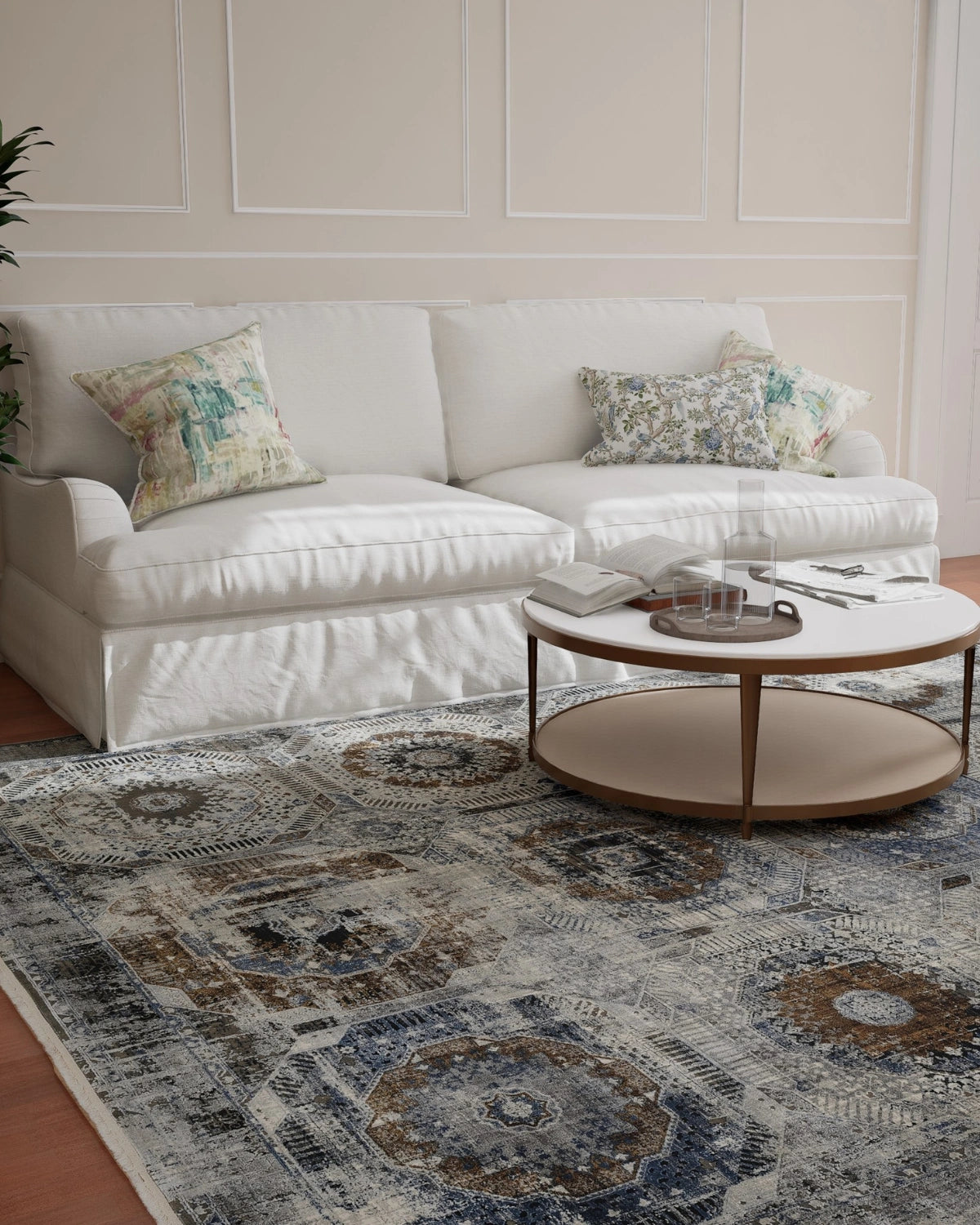 Assorted Blue Gold Medallion Patchwork Carpet