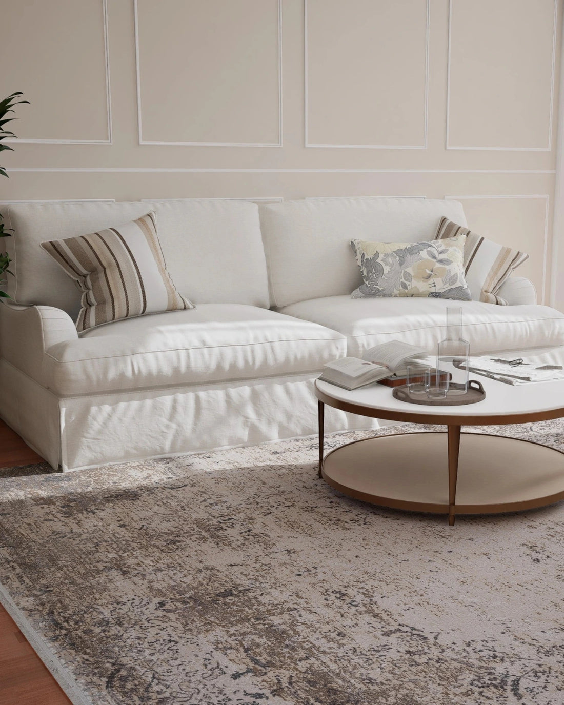 Beige Vintage Distressed Carpet