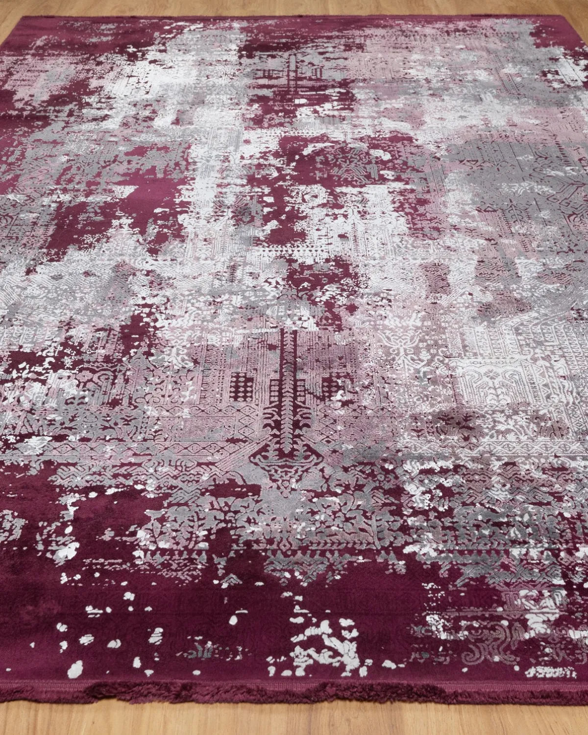 Assorted Maroon Grey Abstract Carpet