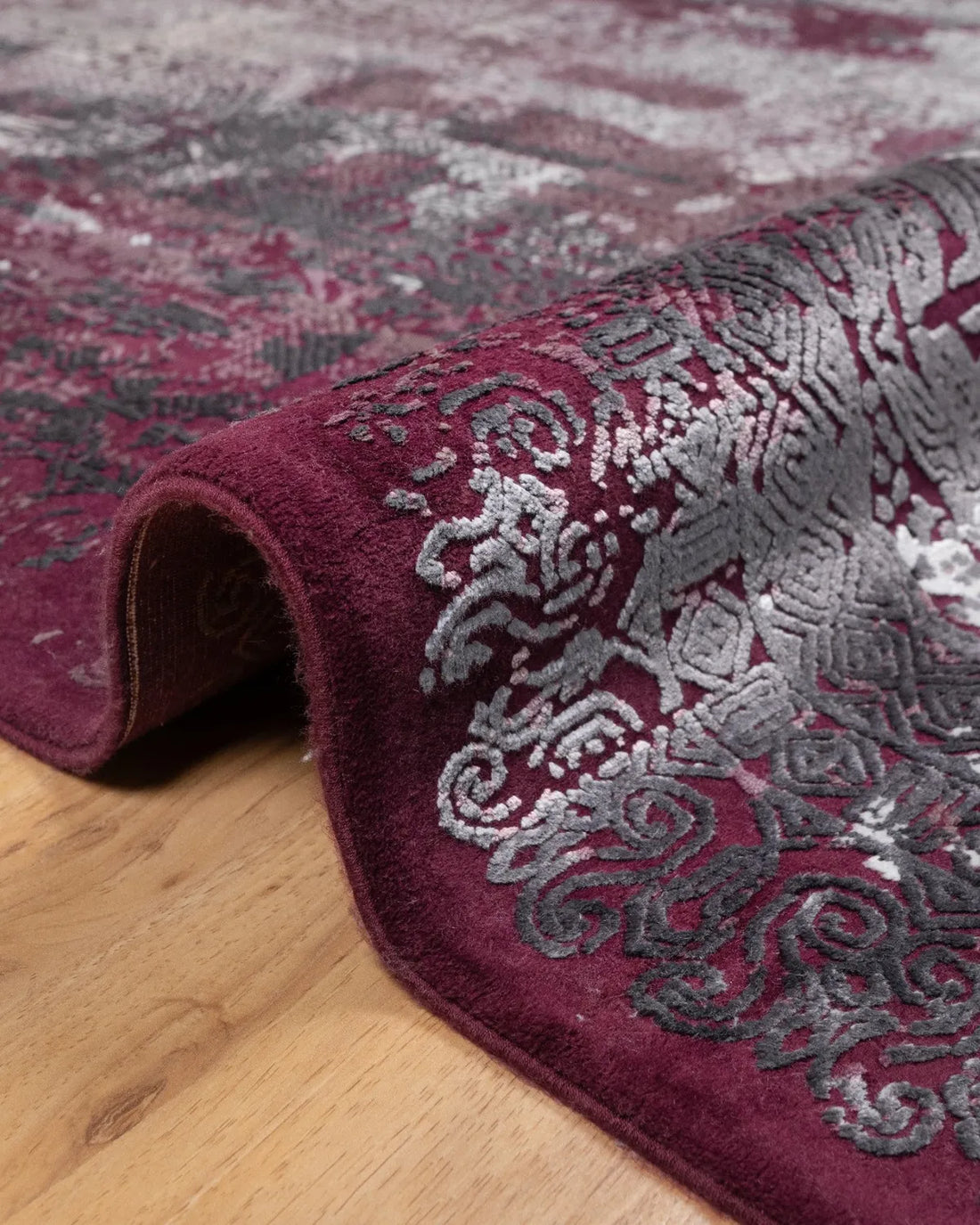 Assorted Maroon Grey Abstract Carpet