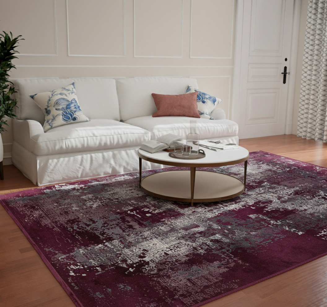 Assorted Maroon Grey Abstract Carpet