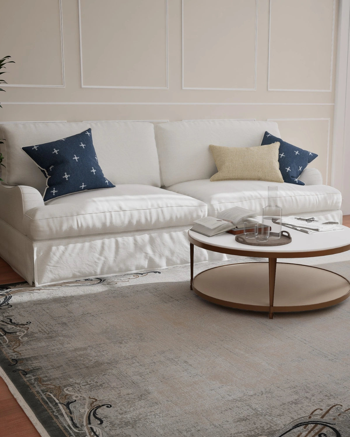 Assorted Beige Grey Ornate Border Carpet