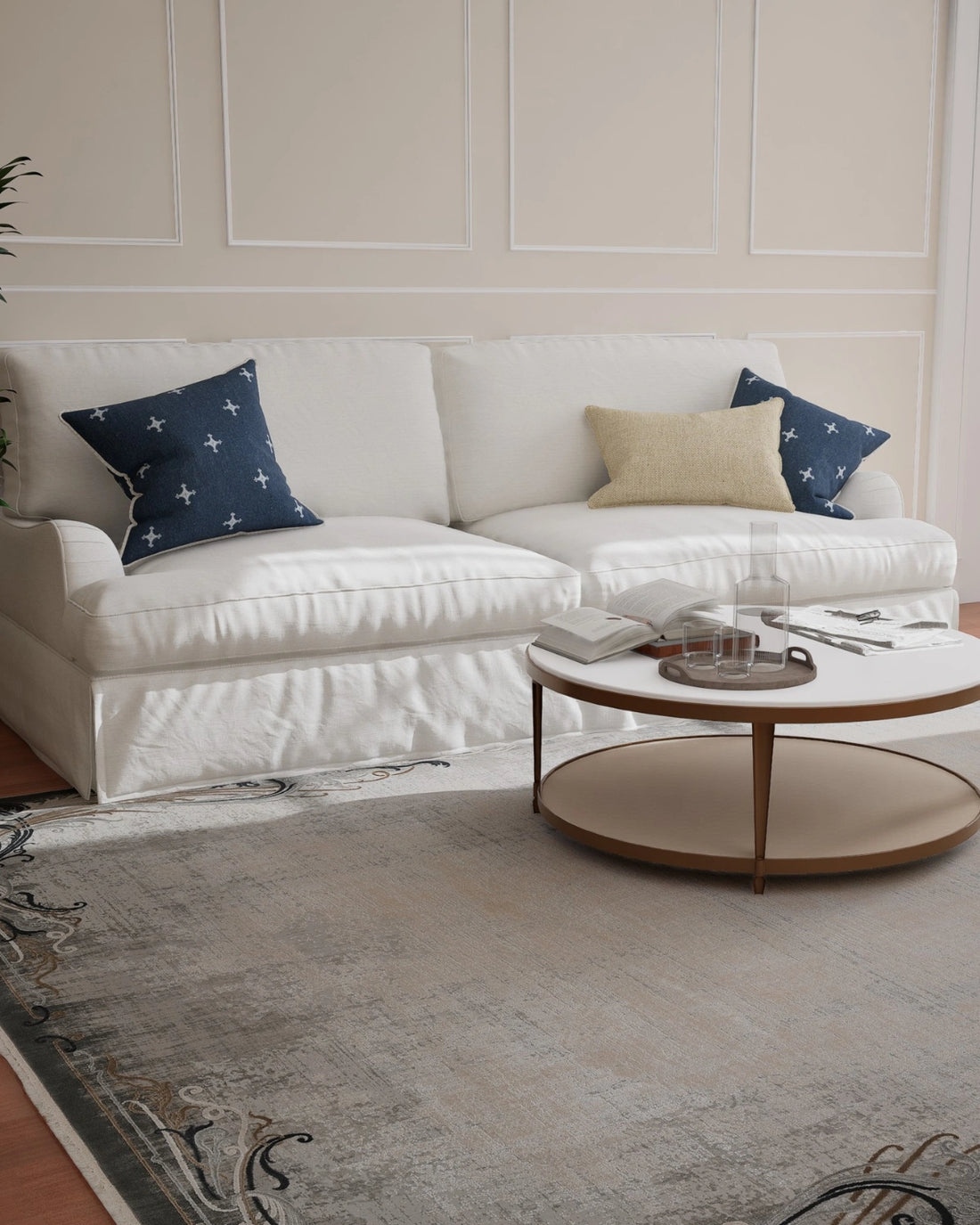 Assorted Beige Grey Ornate Border Carpet