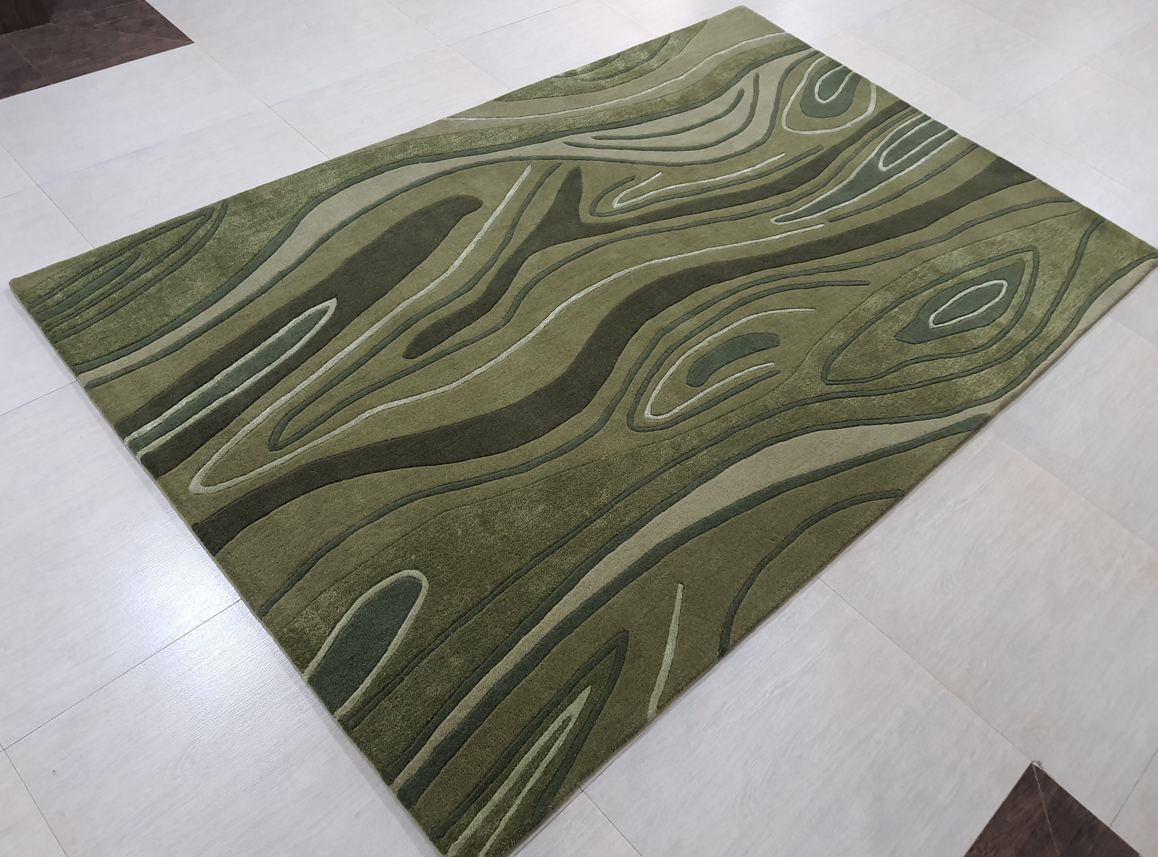 Olive Green Abstract Textured Modern Carpet