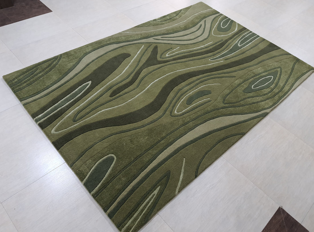 Olive Green Abstract Textured Modern Carpet