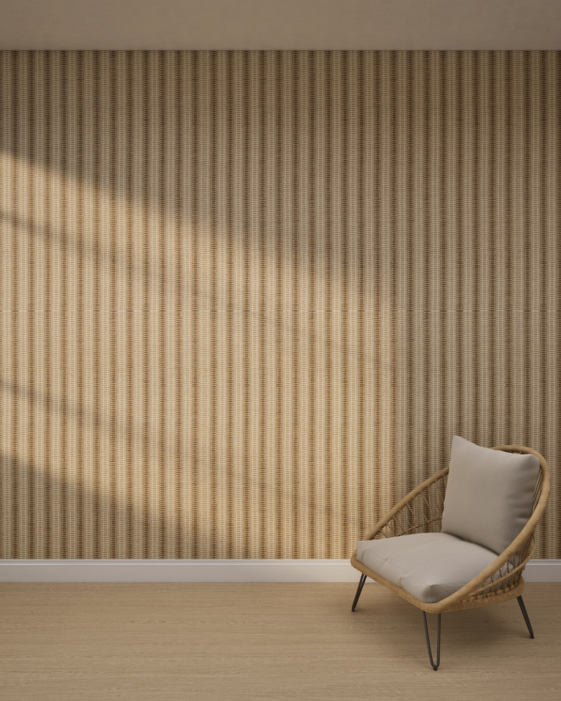 Vertical Ribbed Texture Beige Stripe Wallpaper