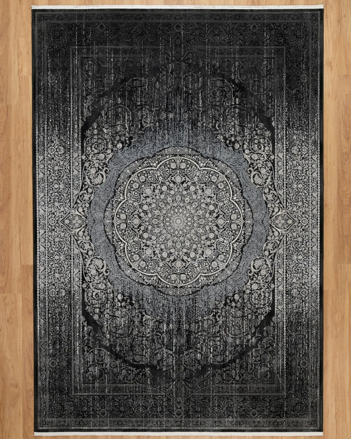 Assorted Black Grey Vintage Medallion Carpet