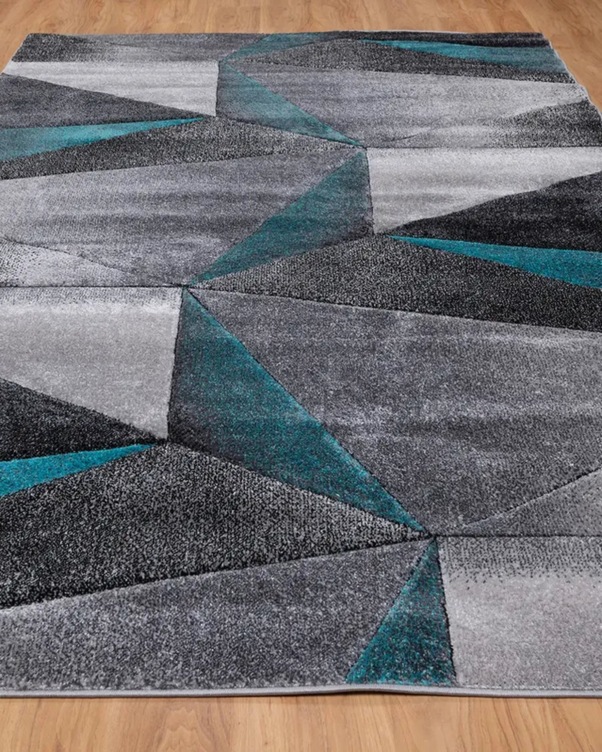 Medium Grey Turquoise Geometric Carpet