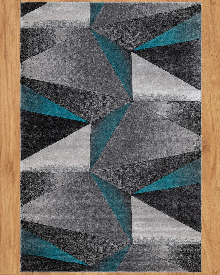 Medium Grey Turquoise Geometric Carpet