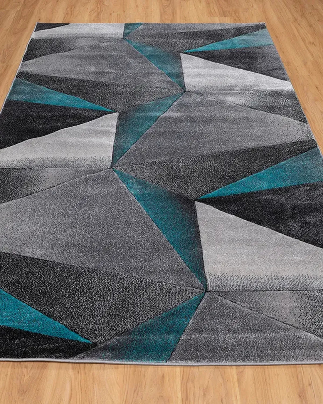 Medium Grey Turquoise Geometric Carpet