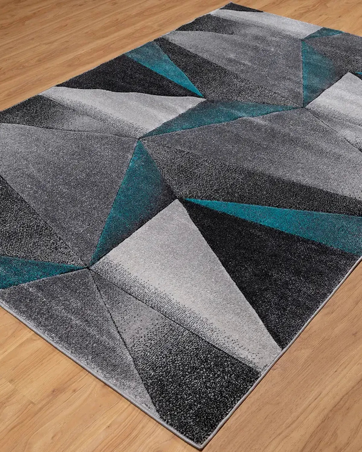 Medium Grey Turquoise Geometric Carpet