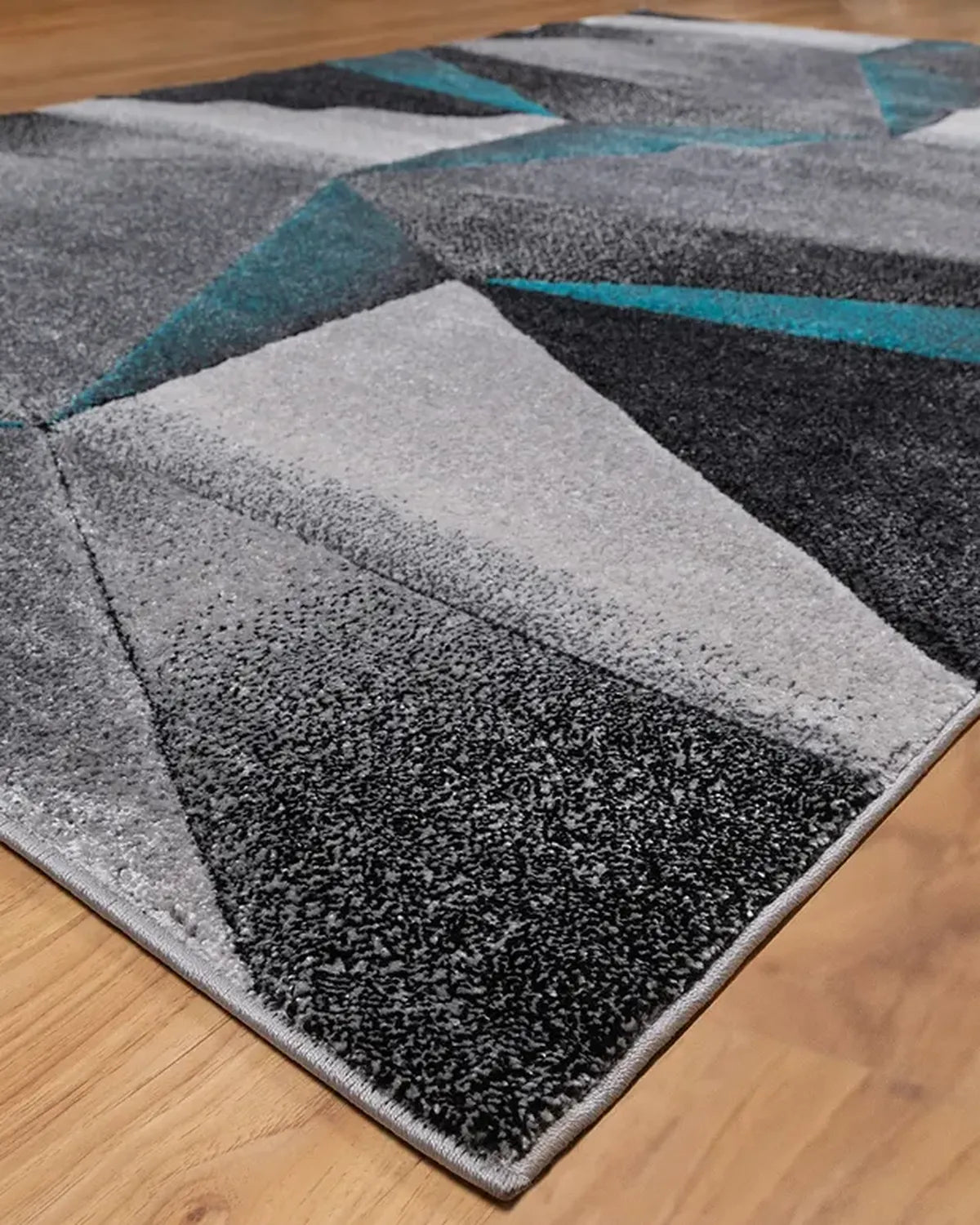 Medium Grey Turquoise Geometric Carpet