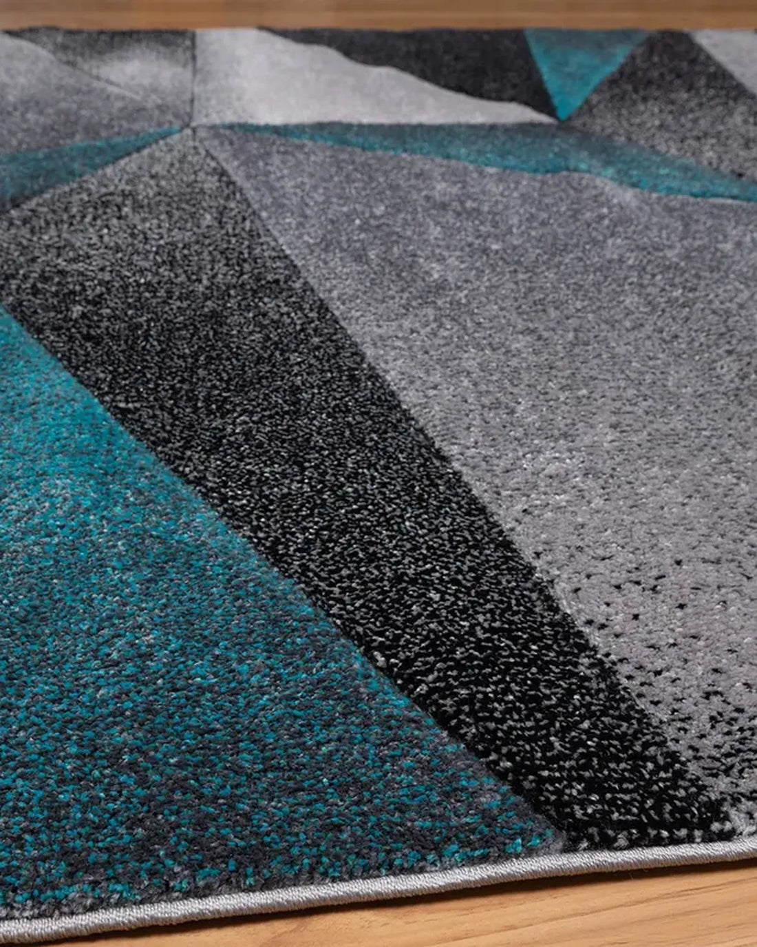 Medium Grey Turquoise Geometric Carpet
