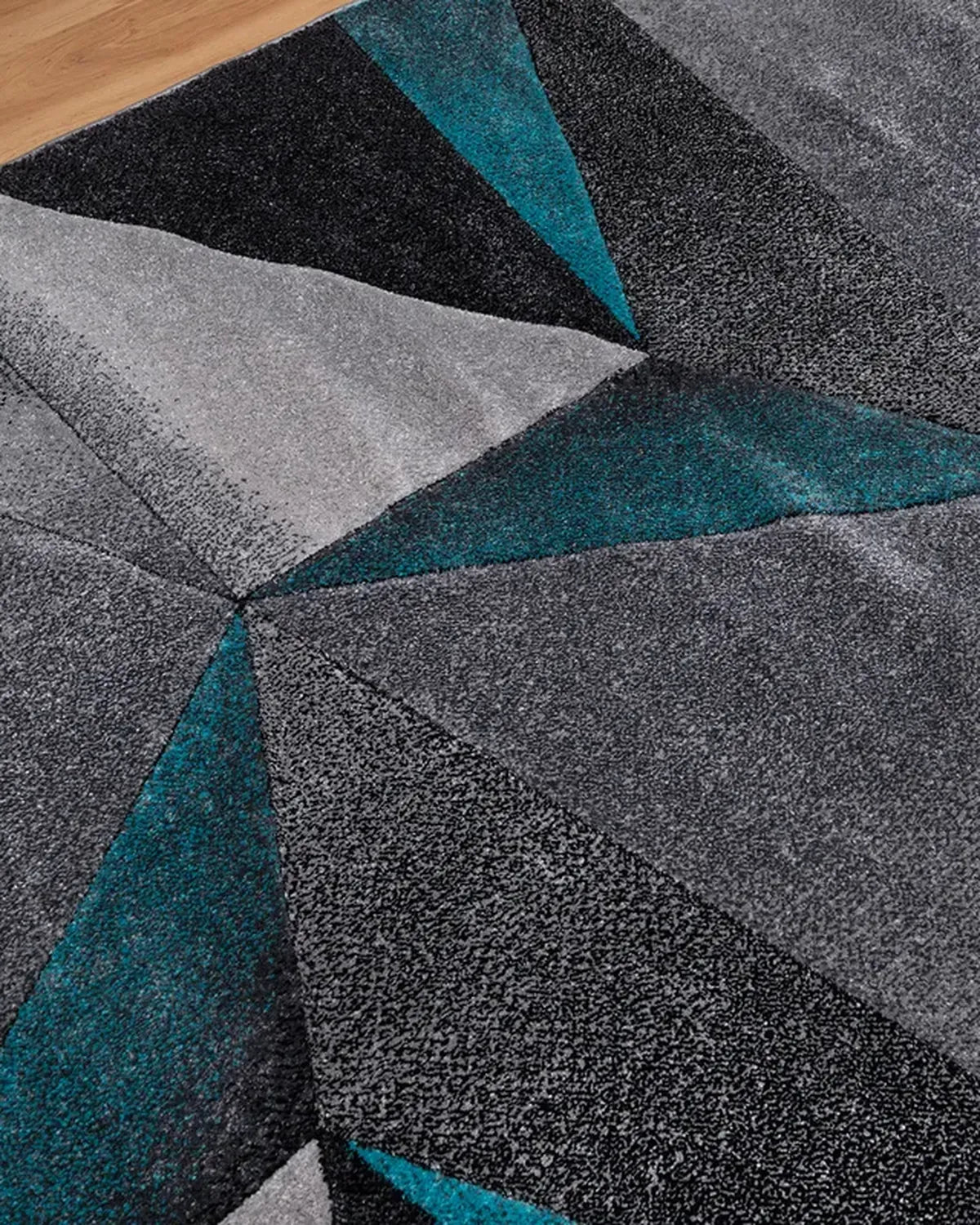 Medium Grey Turquoise Geometric Carpet