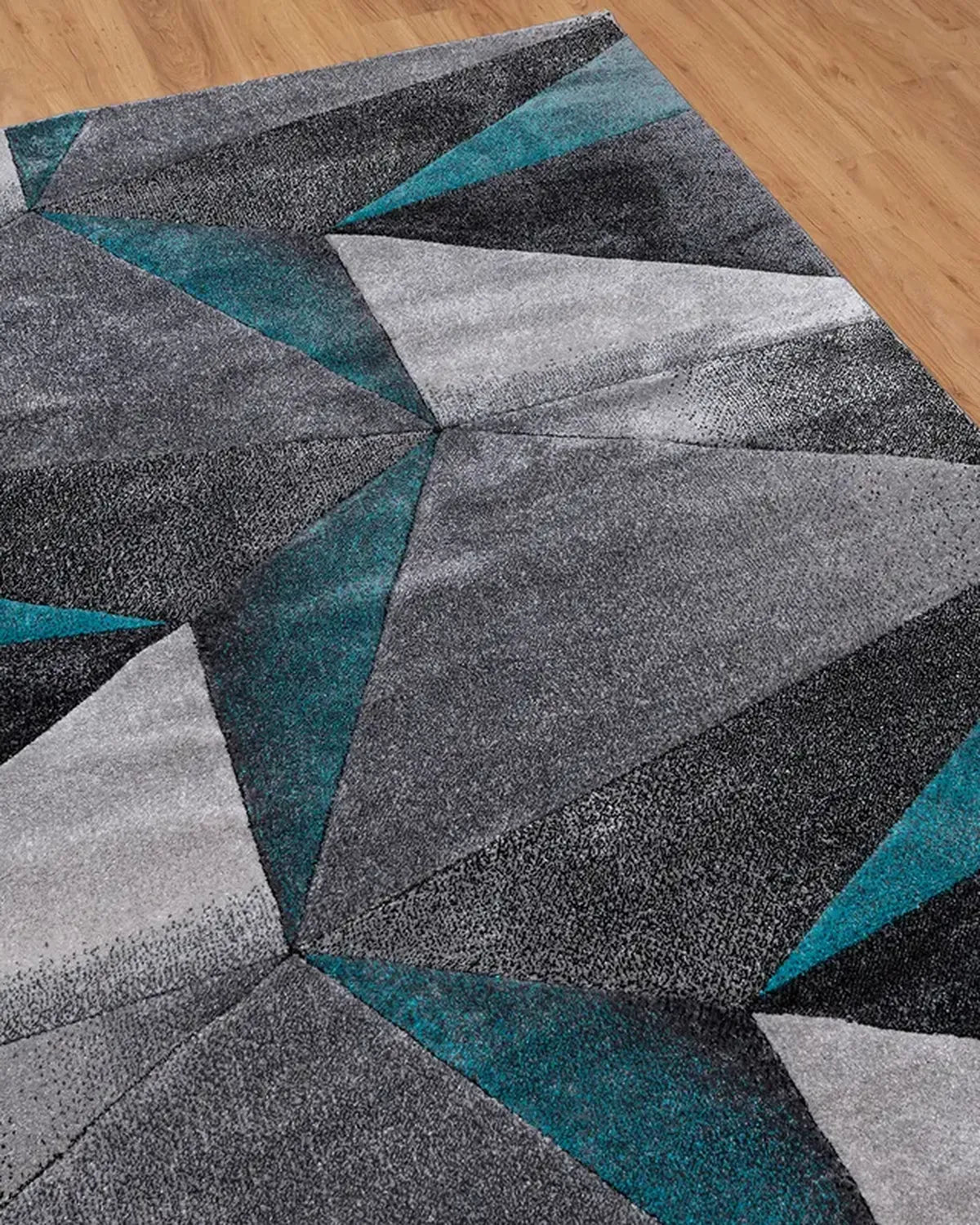 Medium Grey Turquoise Geometric Carpet