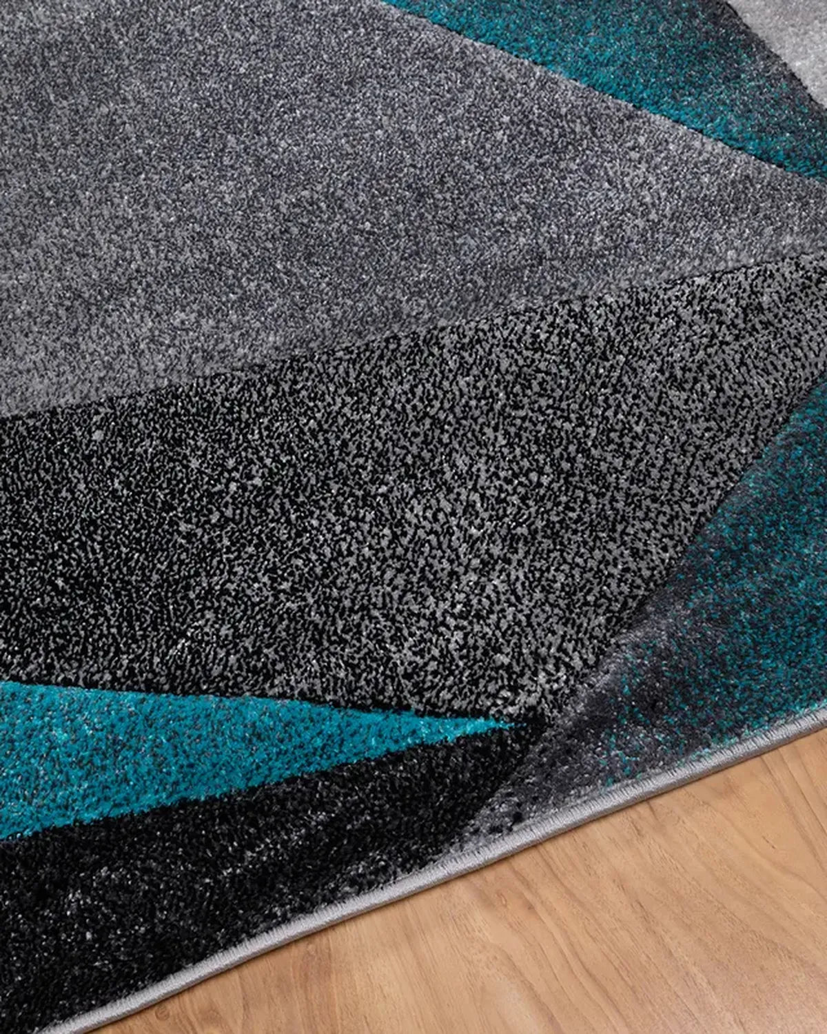 Medium Grey Turquoise Geometric Carpet