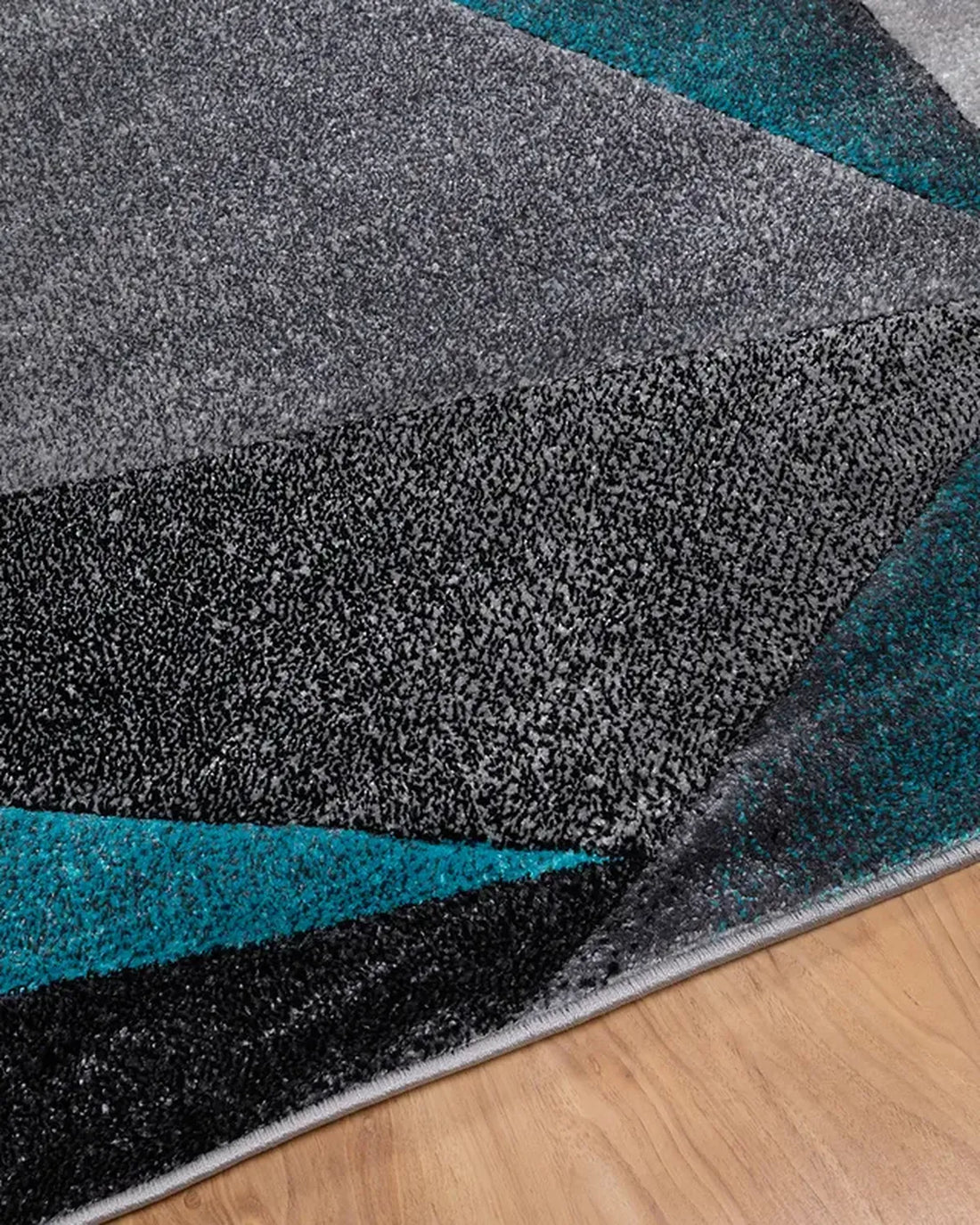 Medium Grey Turquoise Geometric Carpet