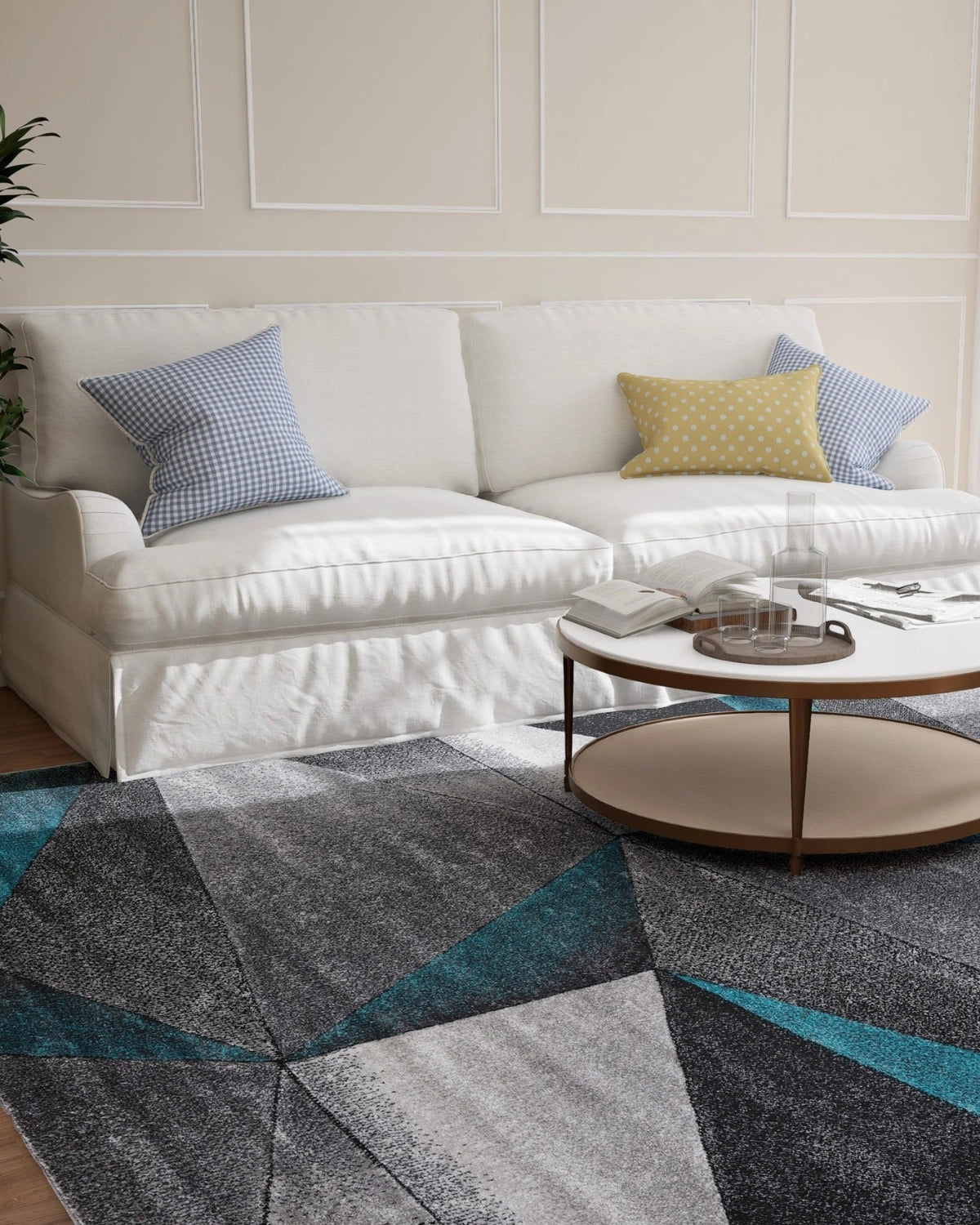 Medium Grey Turquoise Geometric Carpet