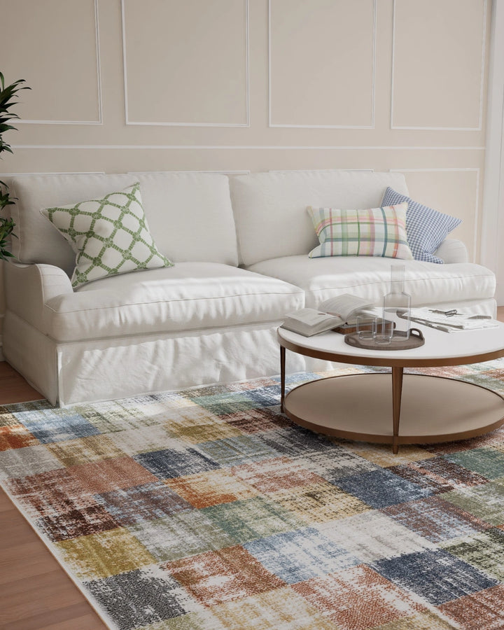 Cream Yellow Multicolor Abstract Carpet