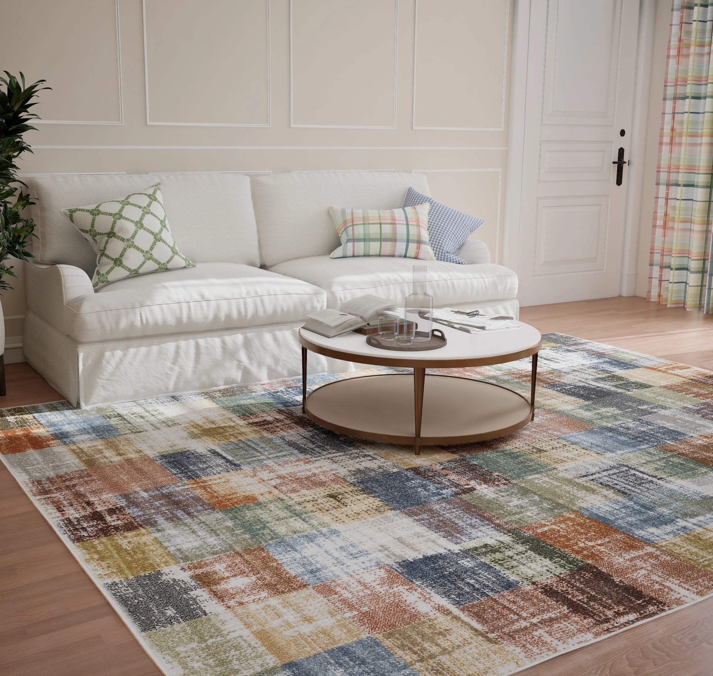 Cream Yellow Multicolor Abstract Carpet