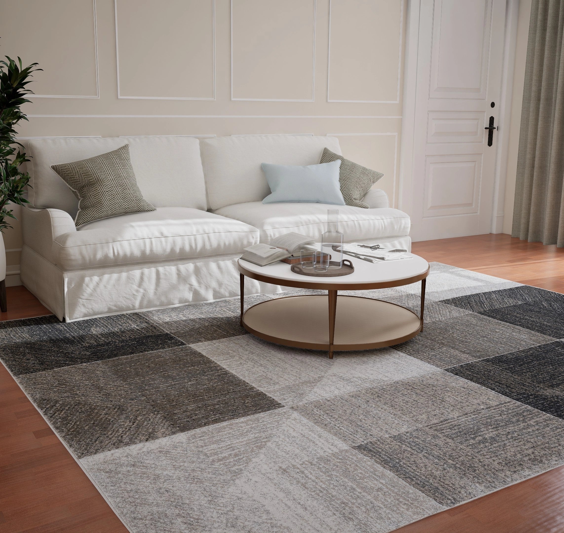 Medium Grey Dark Beige Block Carpet