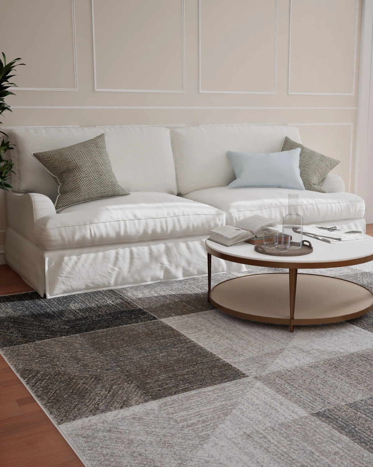 Medium Grey Dark Beige Block Carpet