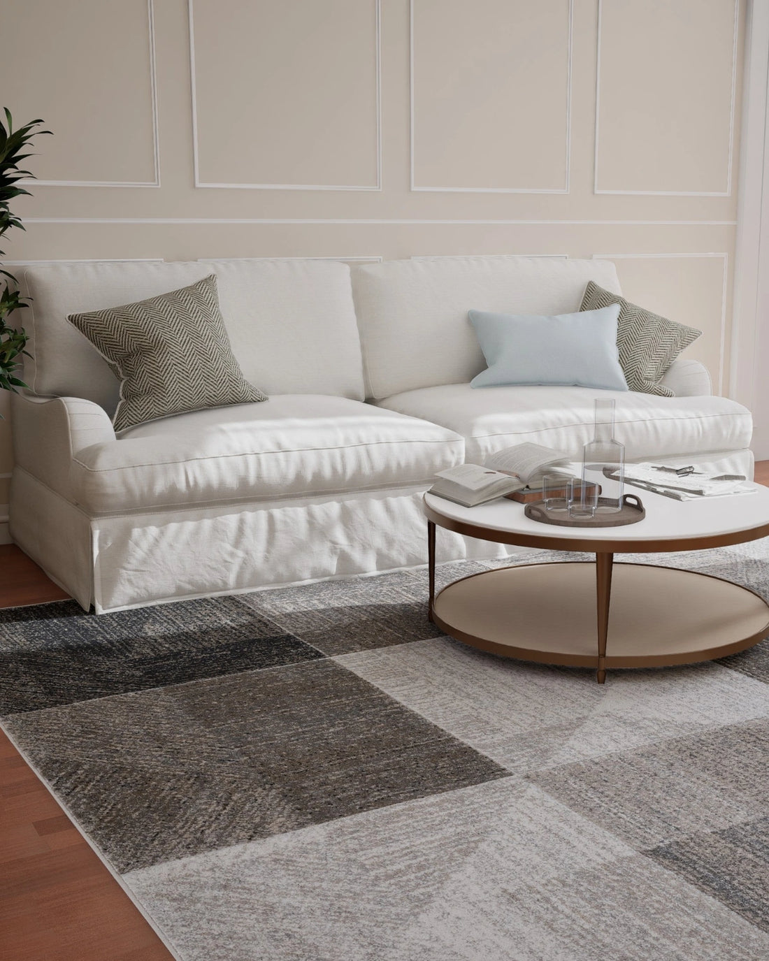 Medium Grey Dark Beige Block Carpet