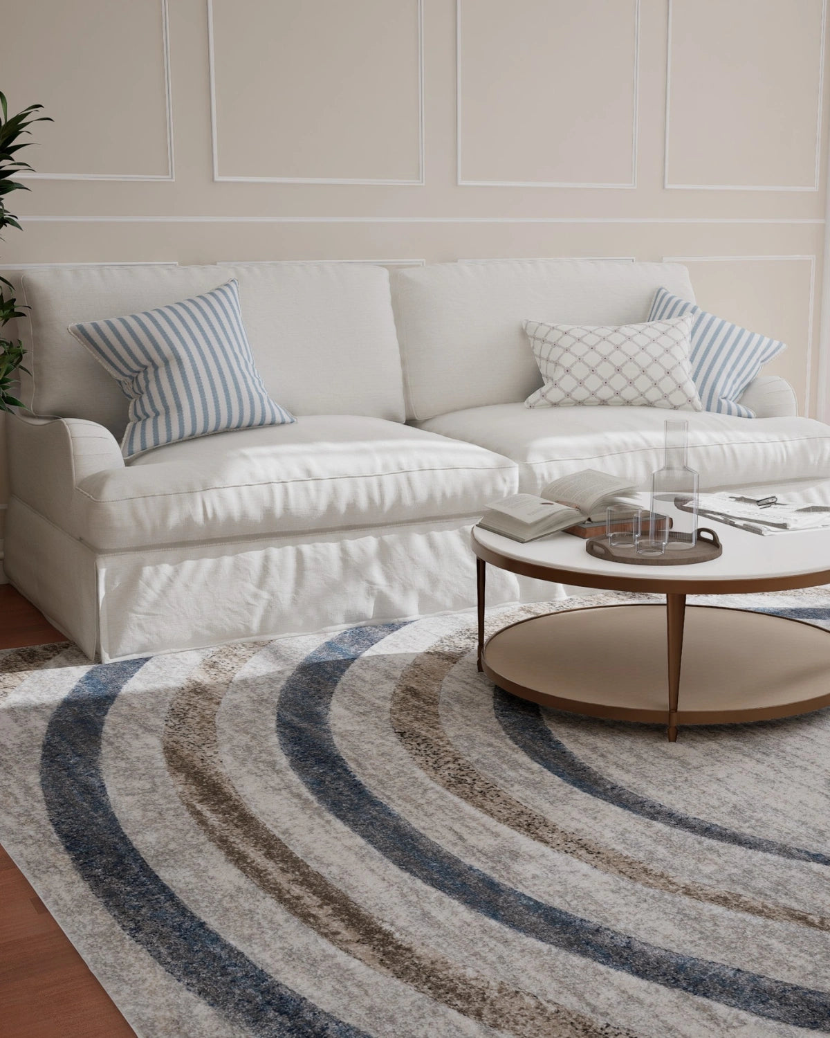 Cream Blue Wave Carpet