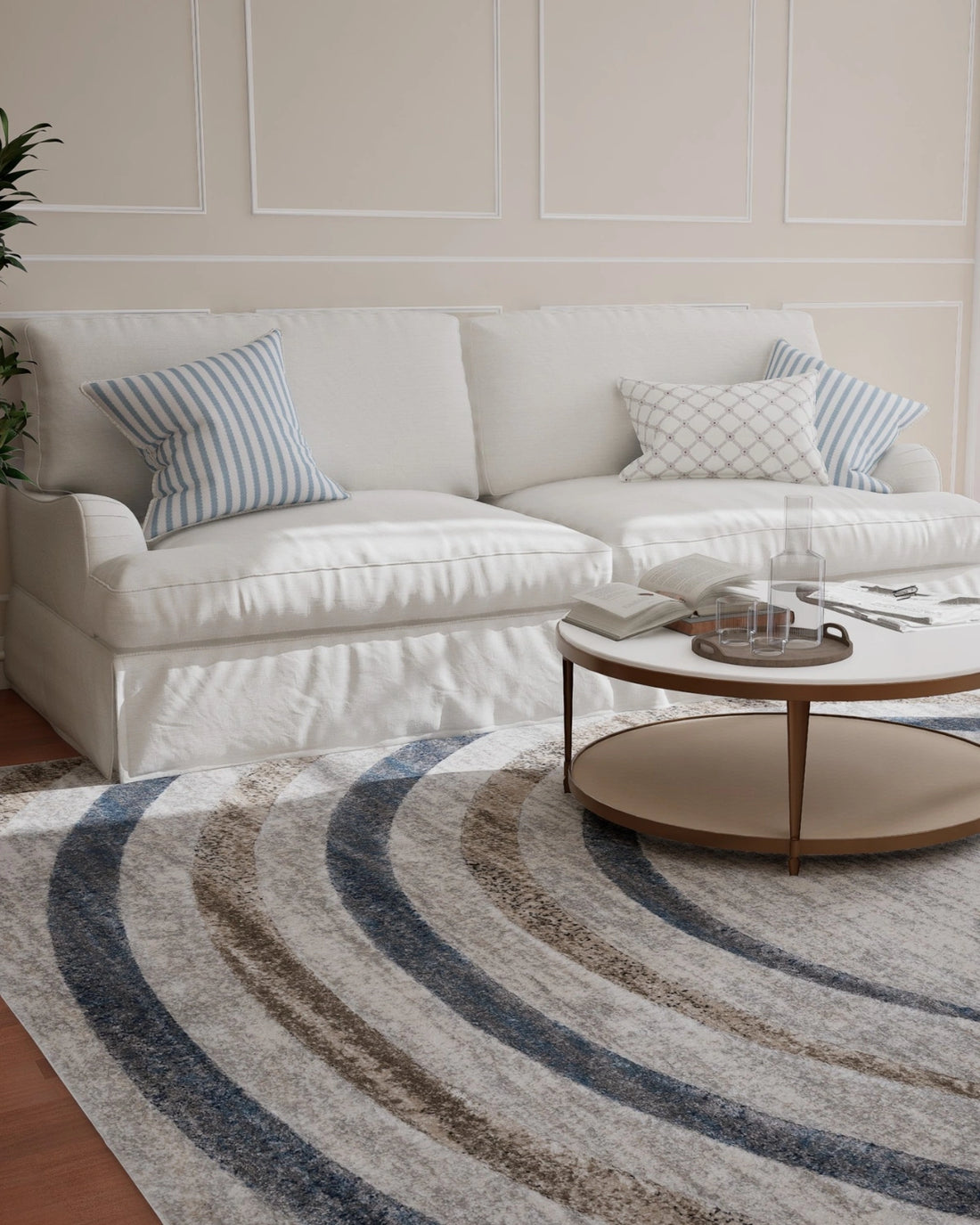 Cream Blue Wave Carpet