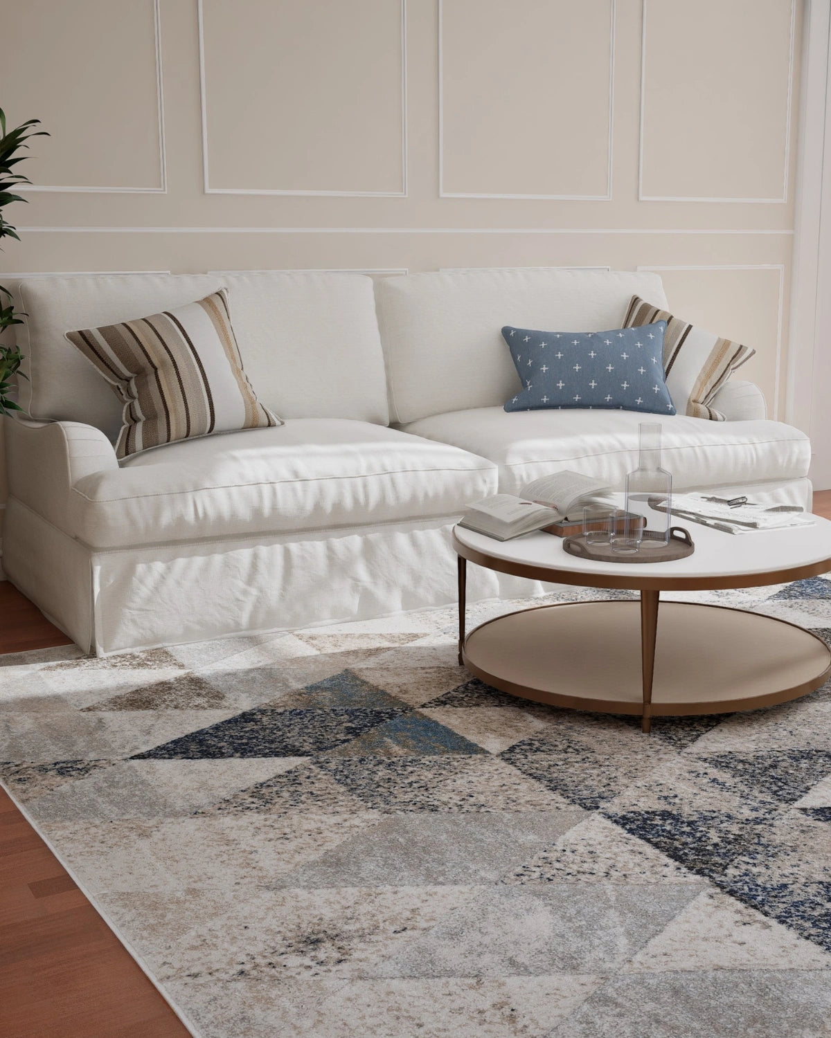 Dark Beige Dark Blue Geometric Carpet