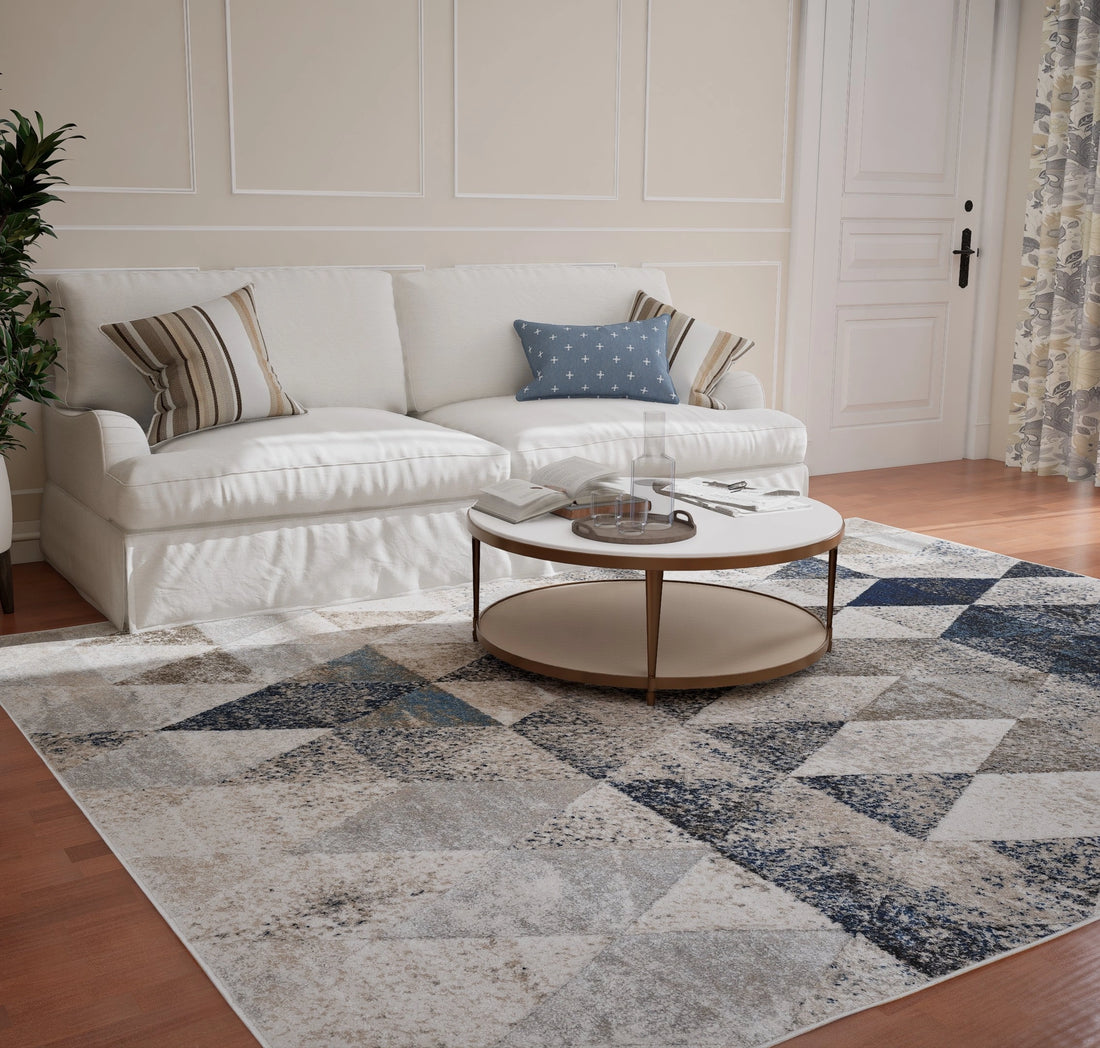 Dark Beige Dark Blue Geometric Carpet