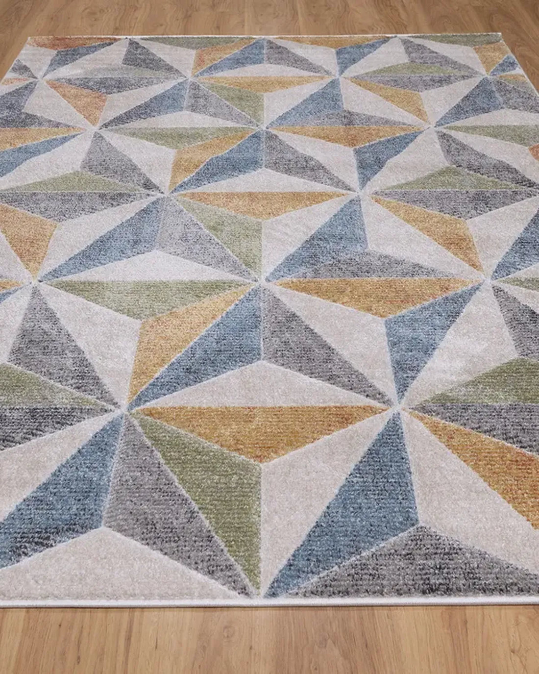 Light Beige Blue 3D Geometric Carpet