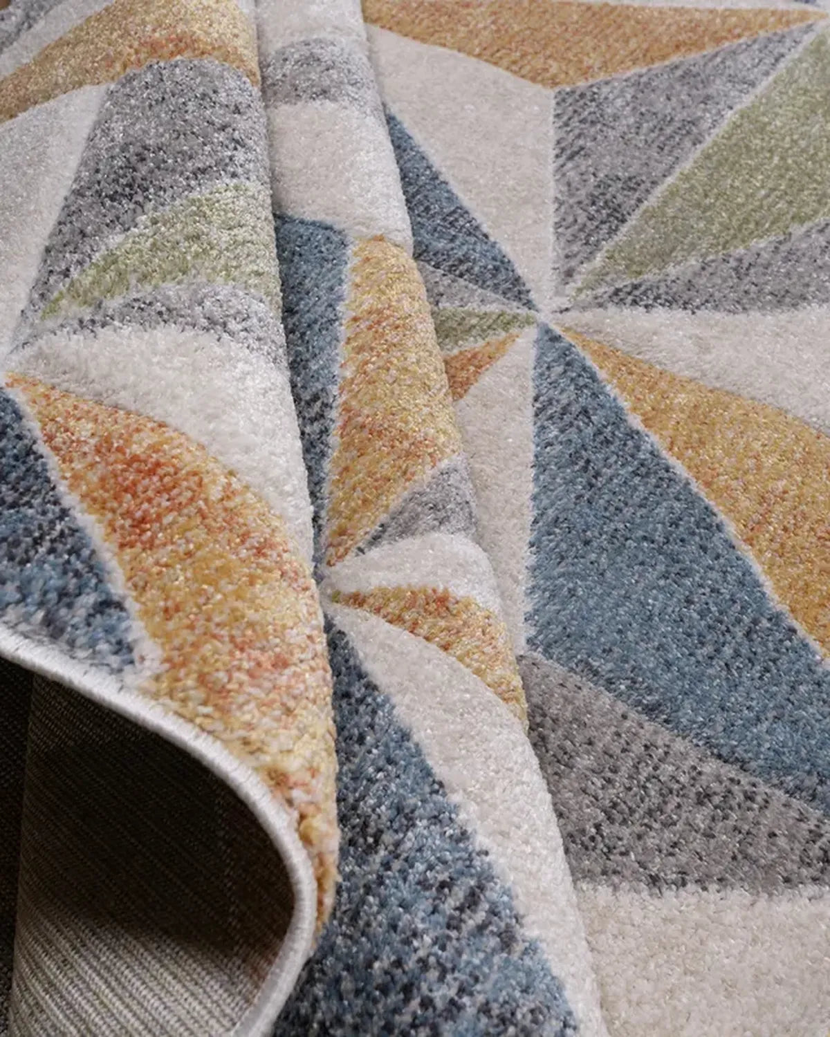 Light Beige Blue 3D Geometric Carpet