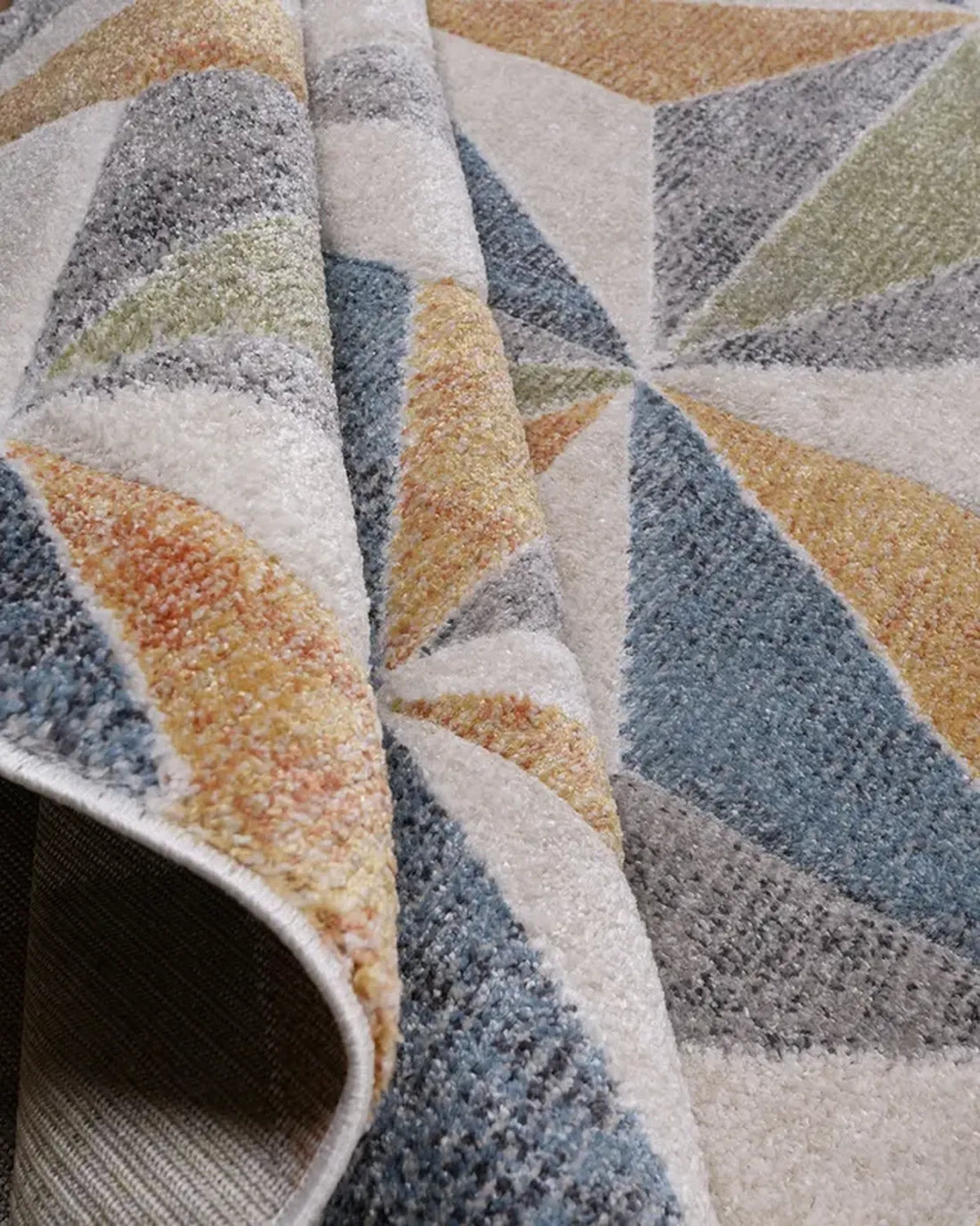 Light Beige Blue 3D Geometric Carpet