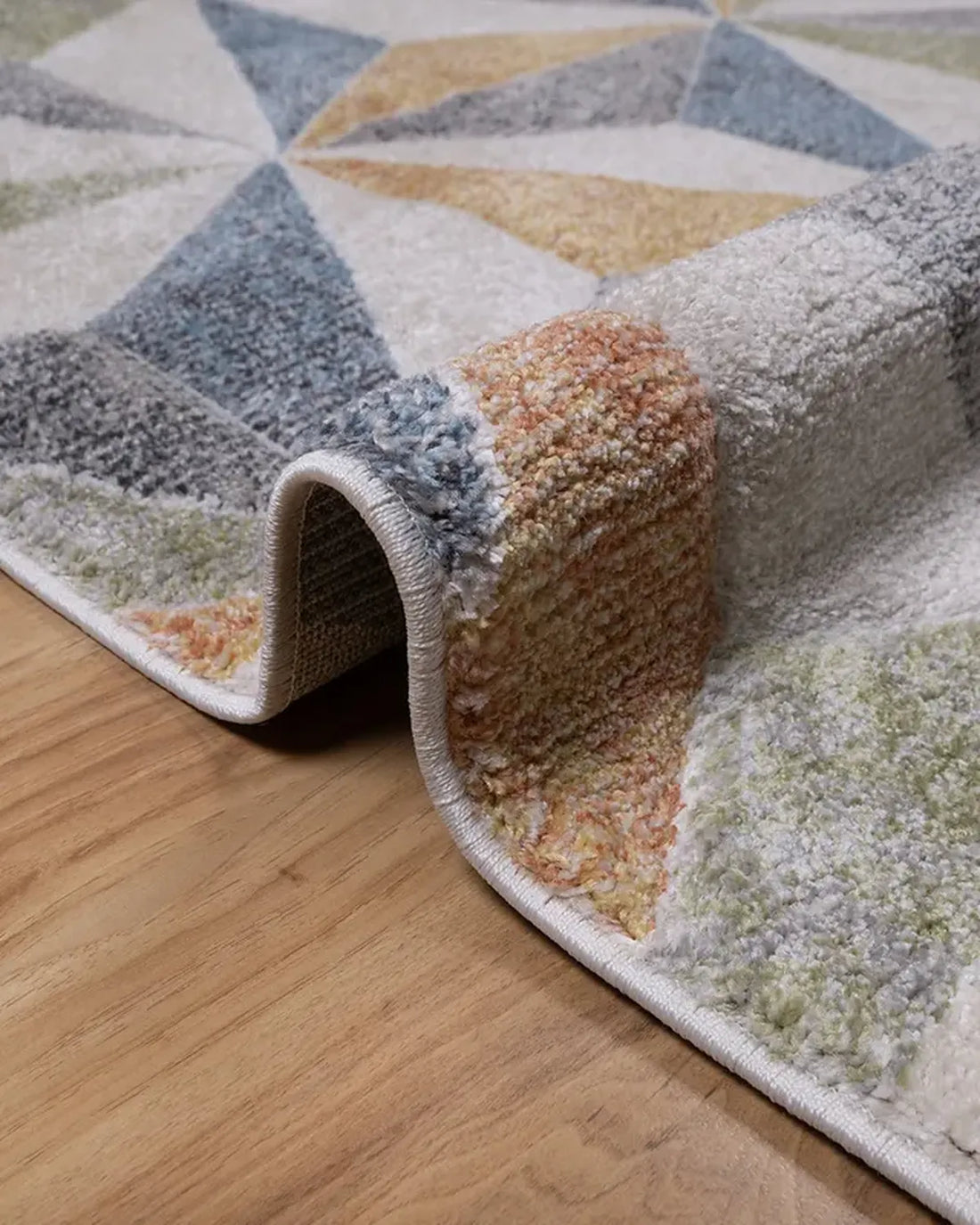 Light Beige Blue 3D Geometric Carpet