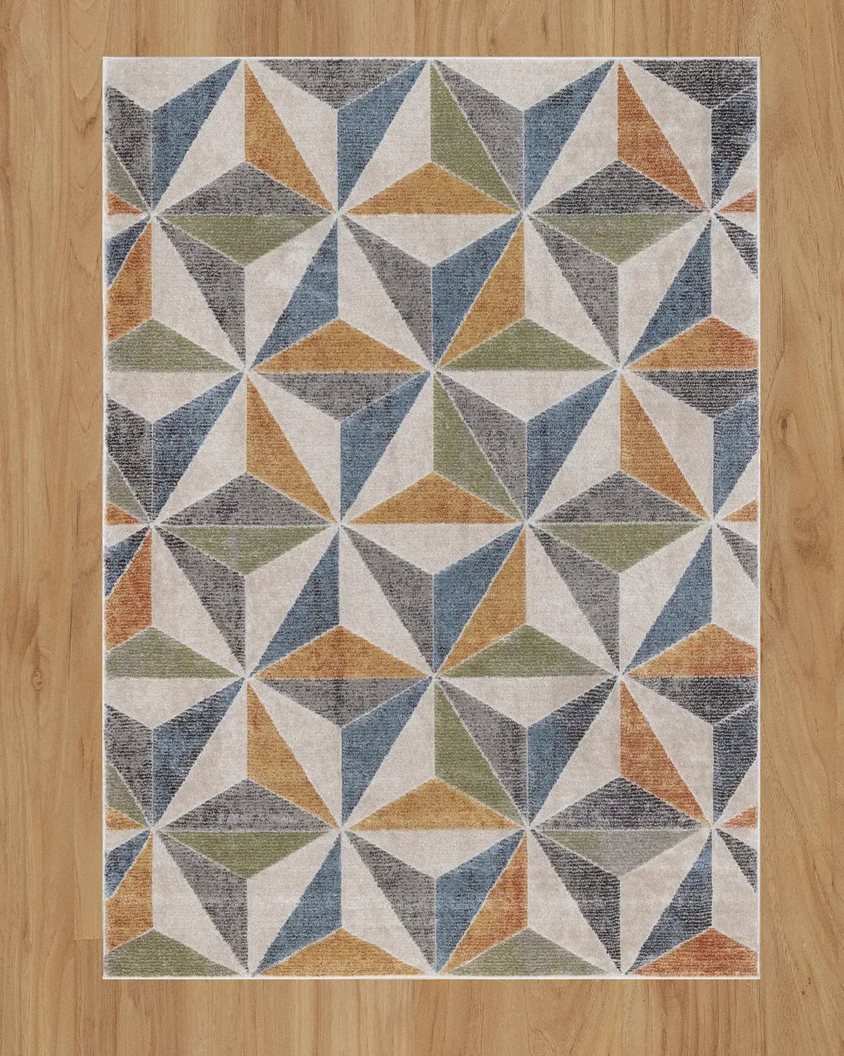 Light Beige Blue 3D Geometric Carpet