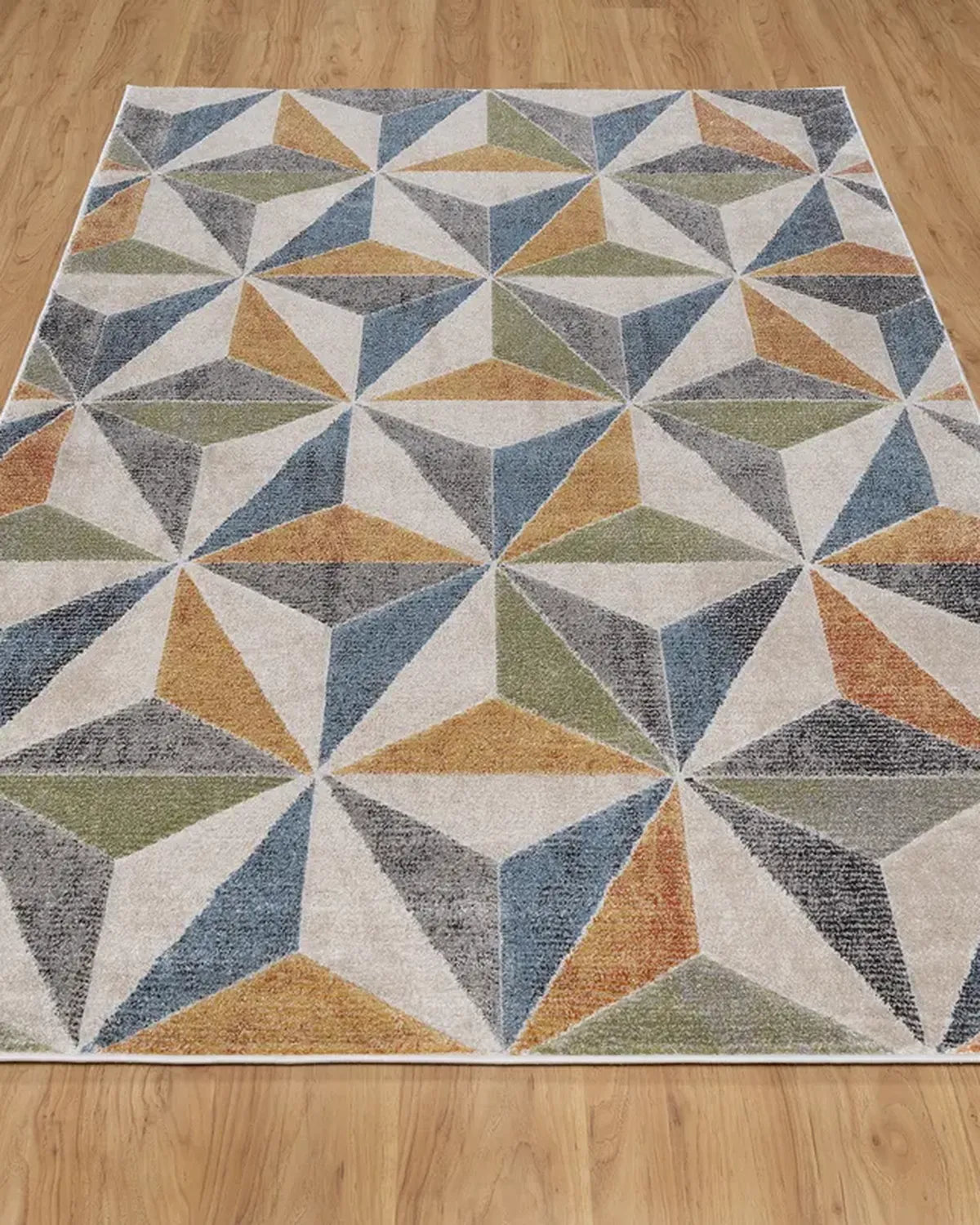Light Beige Blue 3D Geometric Carpet