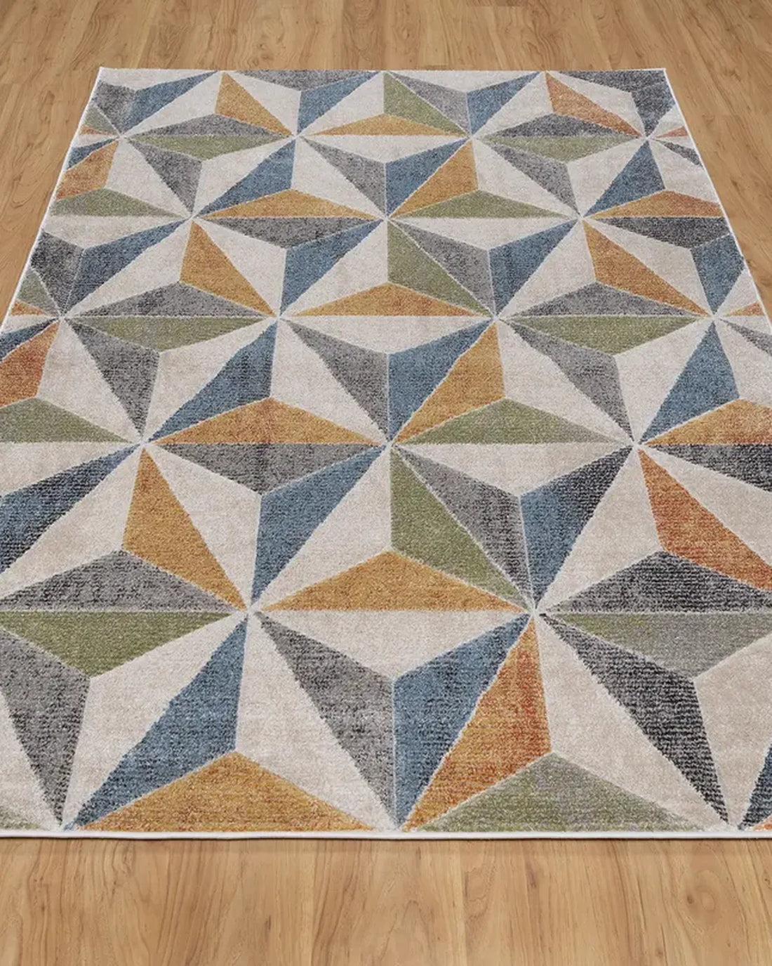Light Beige Blue 3D Geometric Carpet