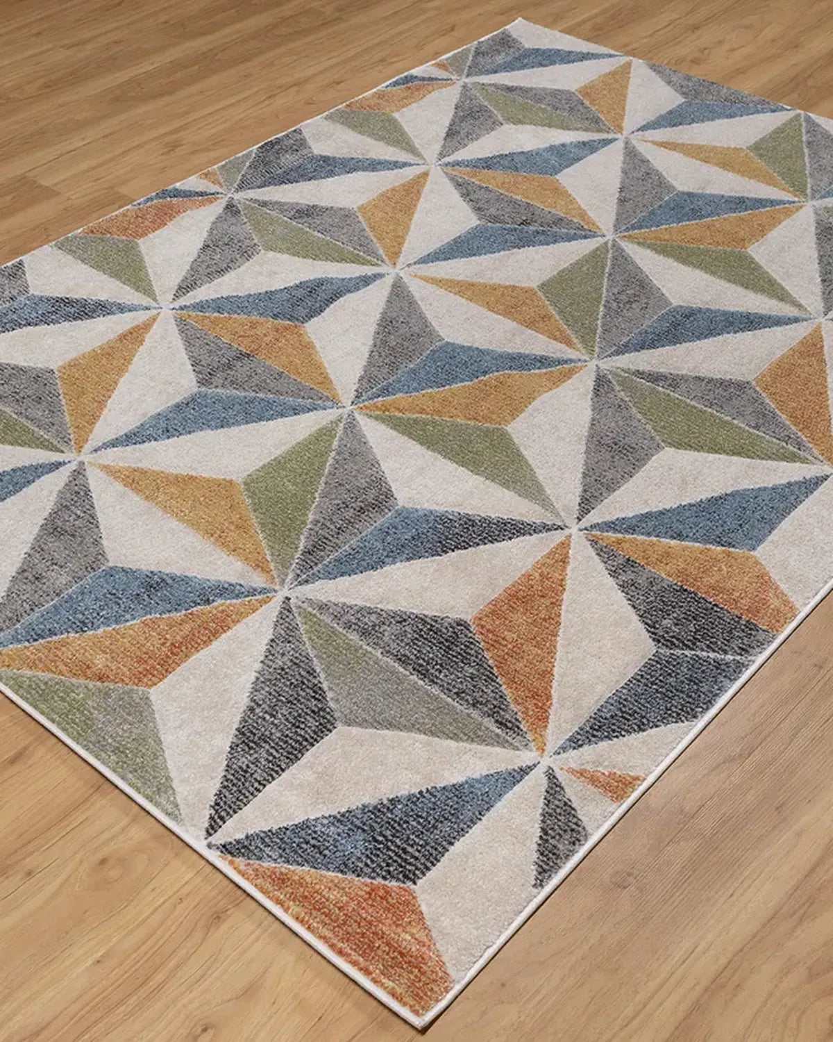 Light Beige Blue 3D Geometric Carpet