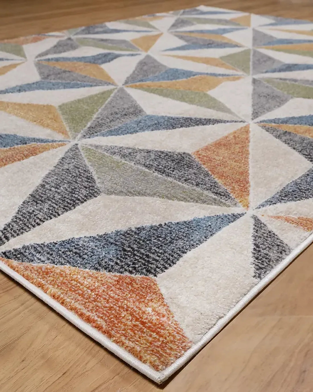 Light Beige Blue 3D Geometric Carpet