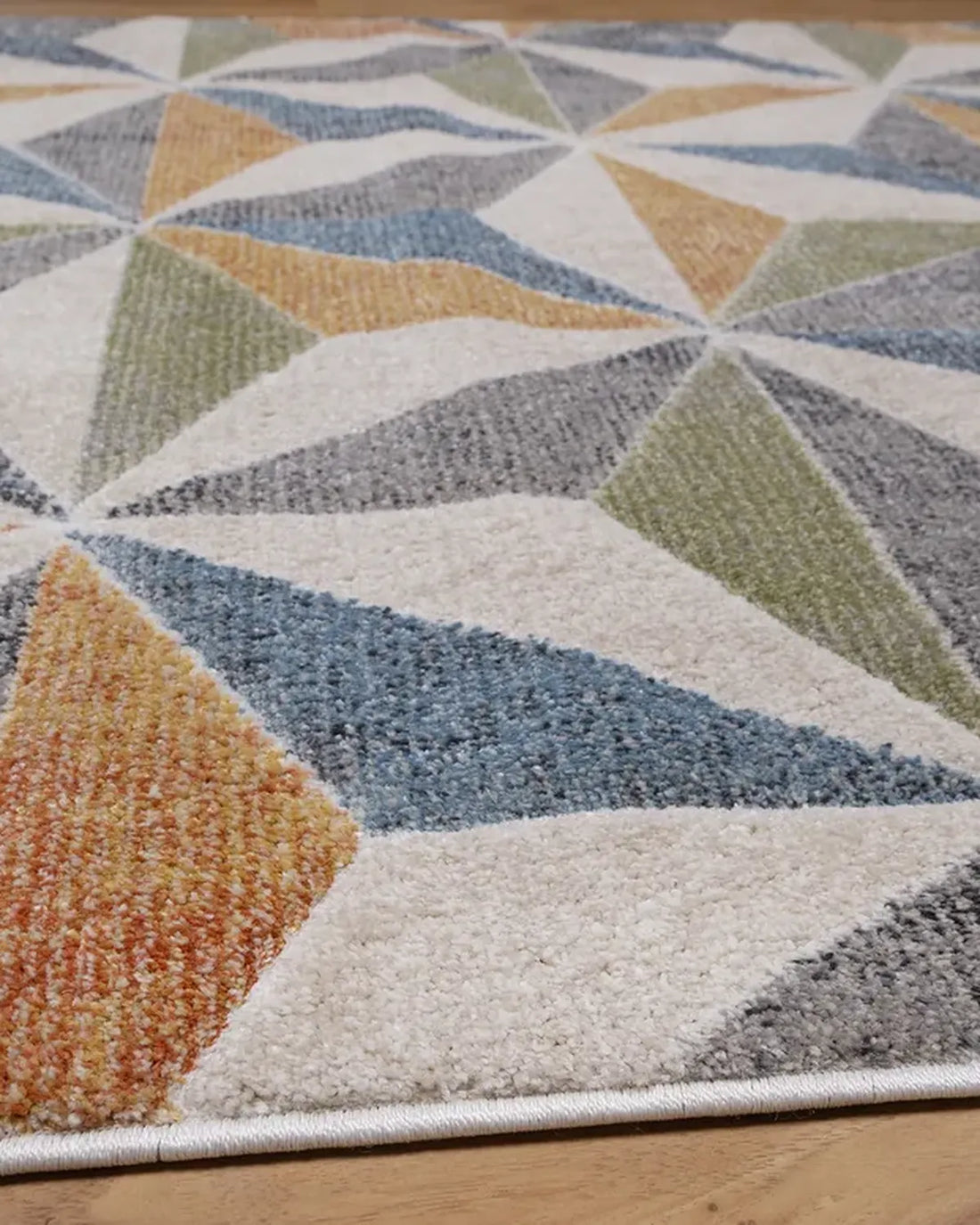 Light Beige Blue 3D Geometric Carpet