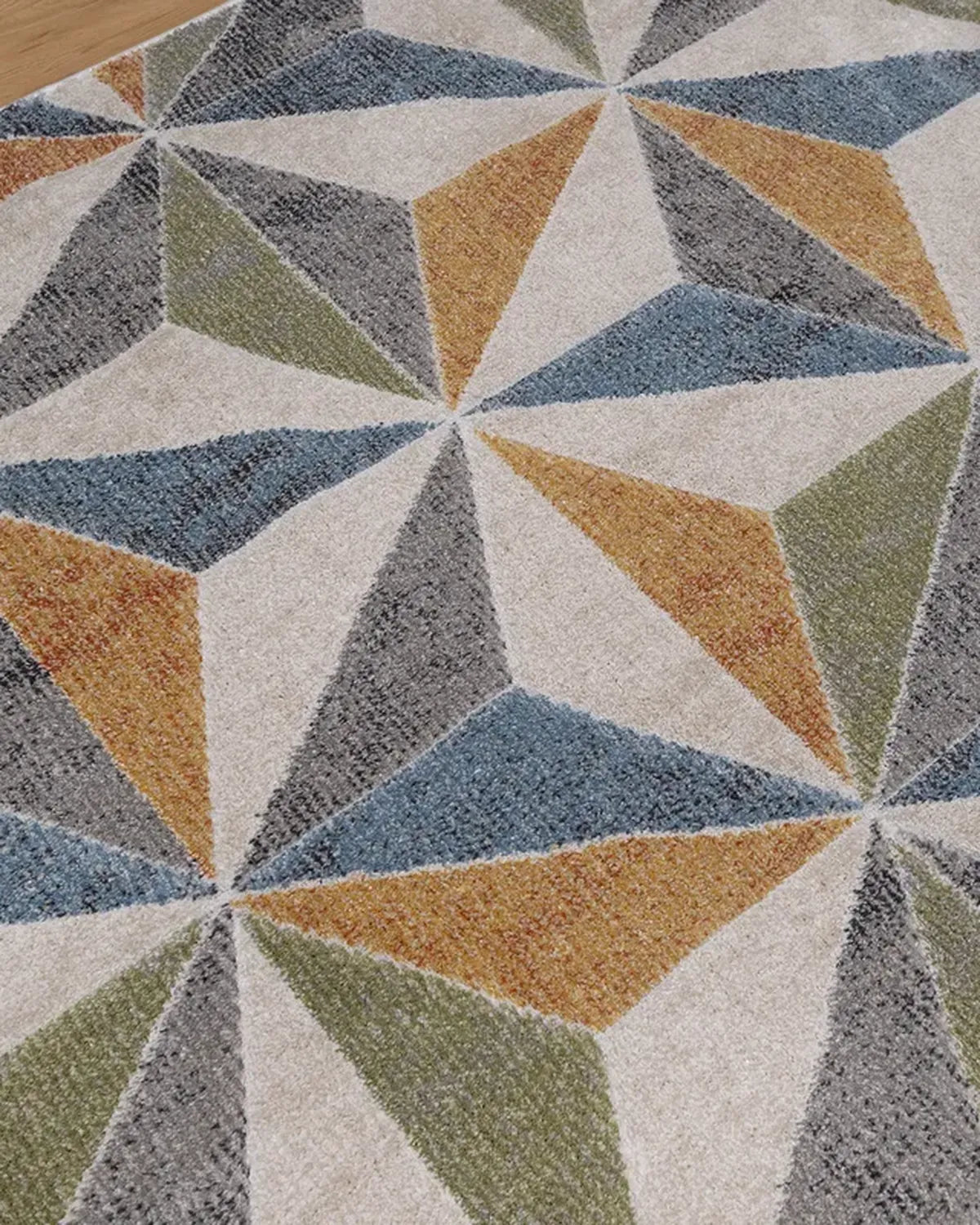 Light Beige Blue 3D Geometric Carpet