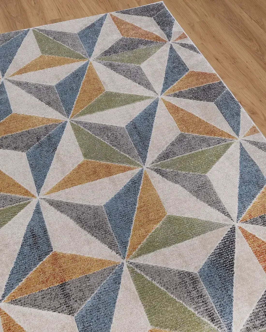 Light Beige Blue 3D Geometric Carpet