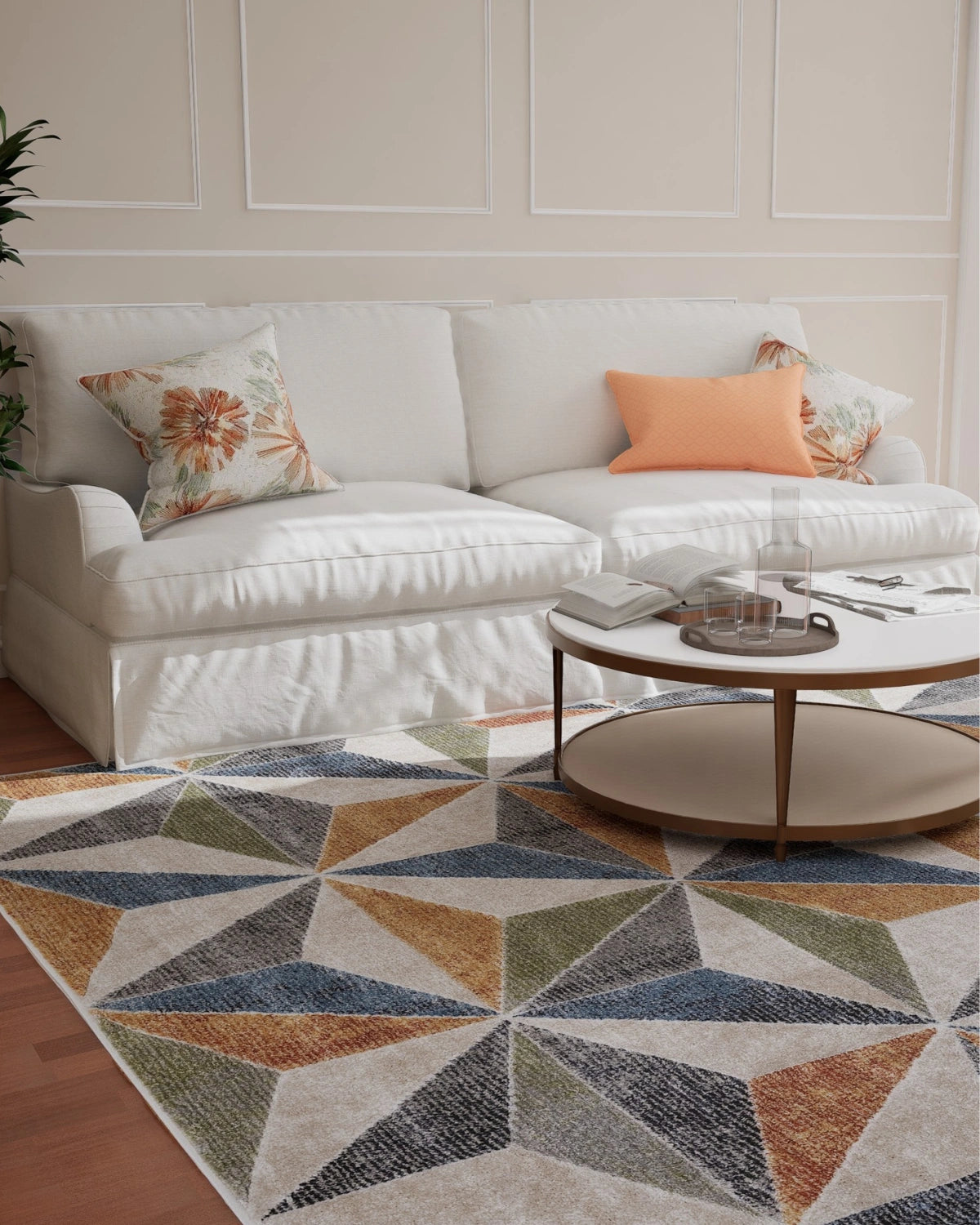 Light Beige Blue 3D Geometric Carpet