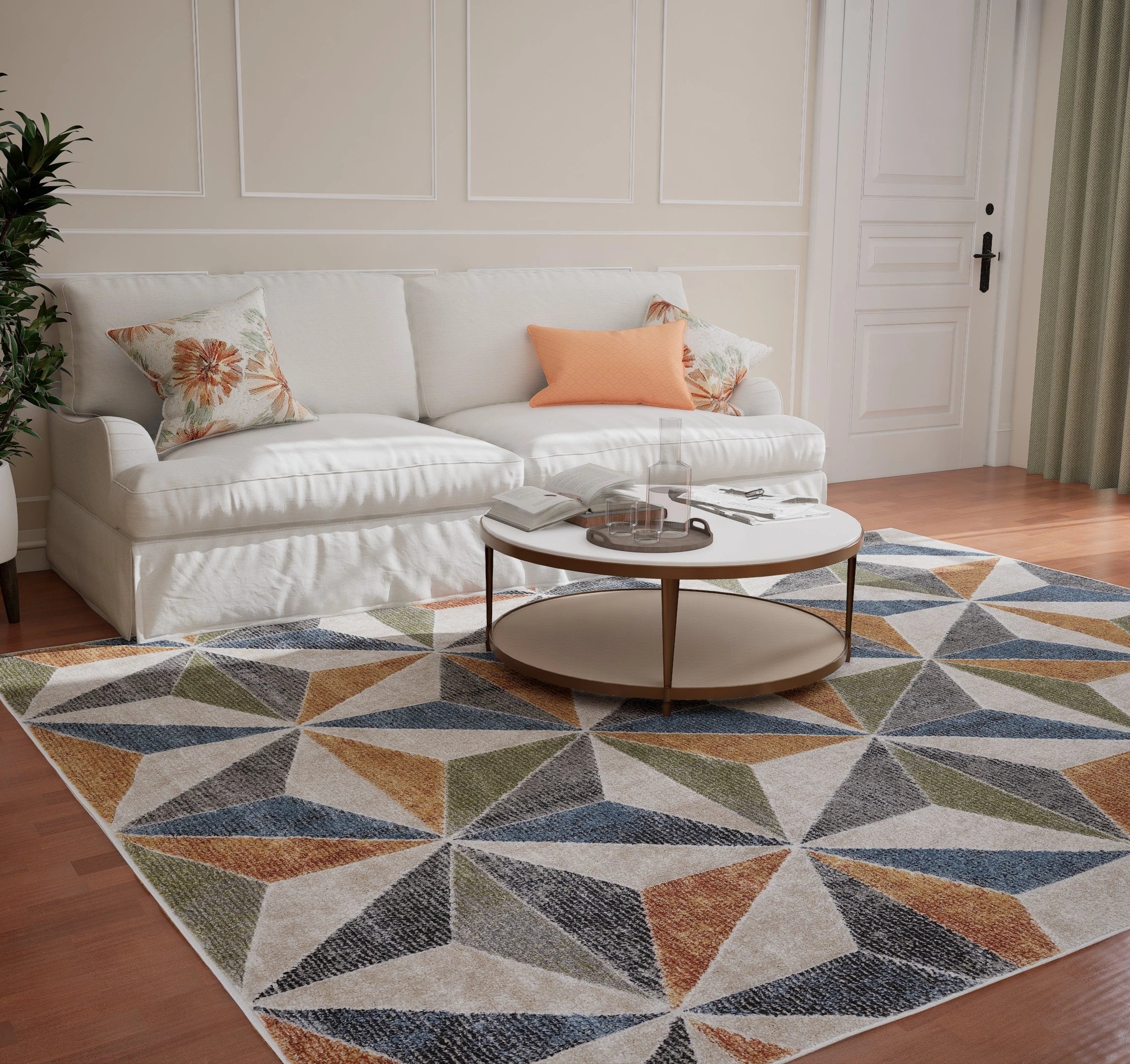 Light Beige Blue 3D Geometric Carpet